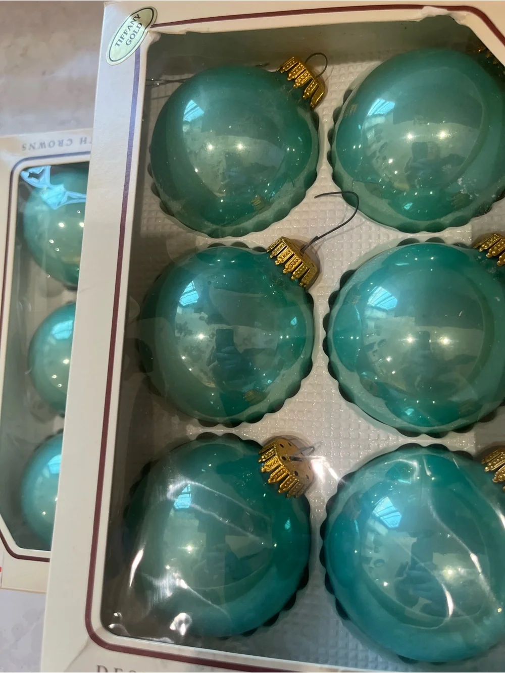 Vintage Boxed Tiffany Blue Krebs Glass Ornaments set of 17